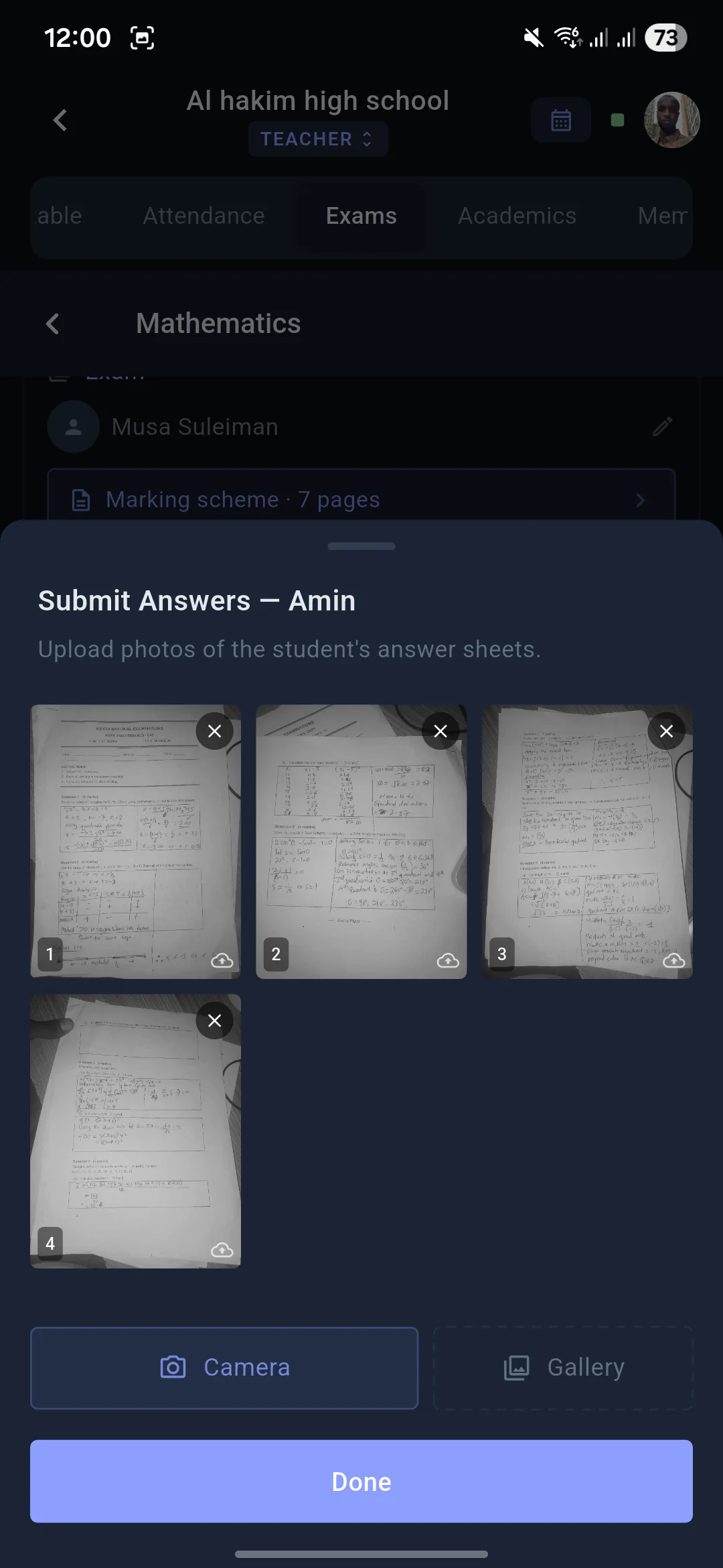 Teacher uploading photos of answer sheets for AI grading